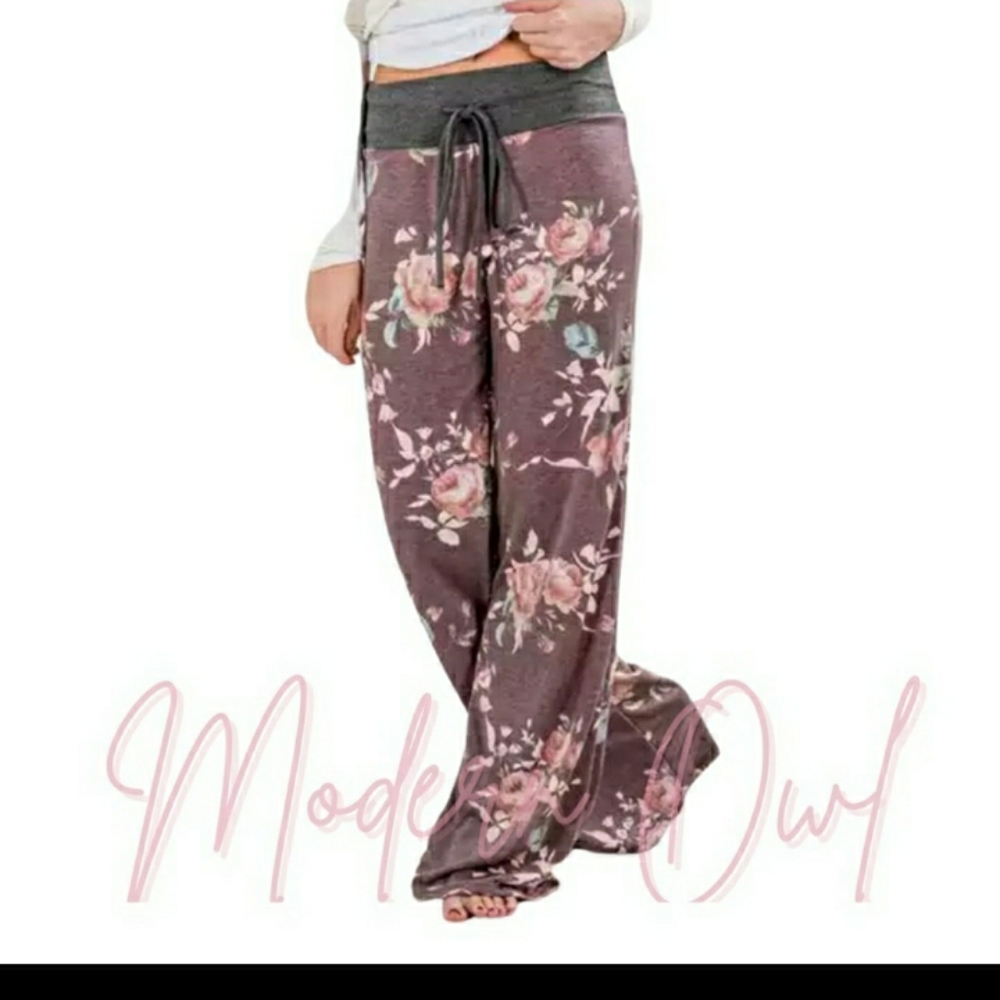 Floral drawstring waist lounge pants - Picture 4 of 12